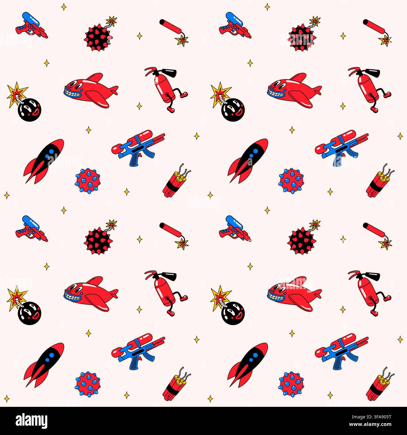 Funky pattern vector with planes, rockets and bombs Stock Vector