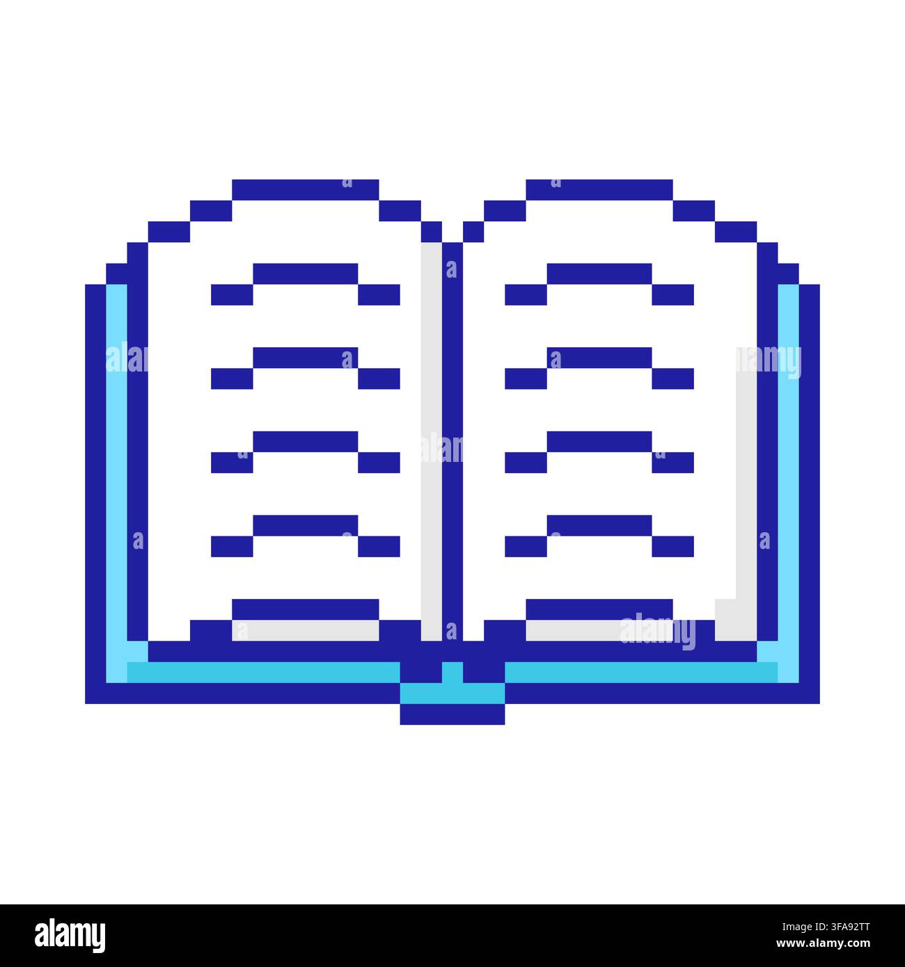 Pixel Art Open Book Icon Isolated on White Background. Vector illustration Stock Vector