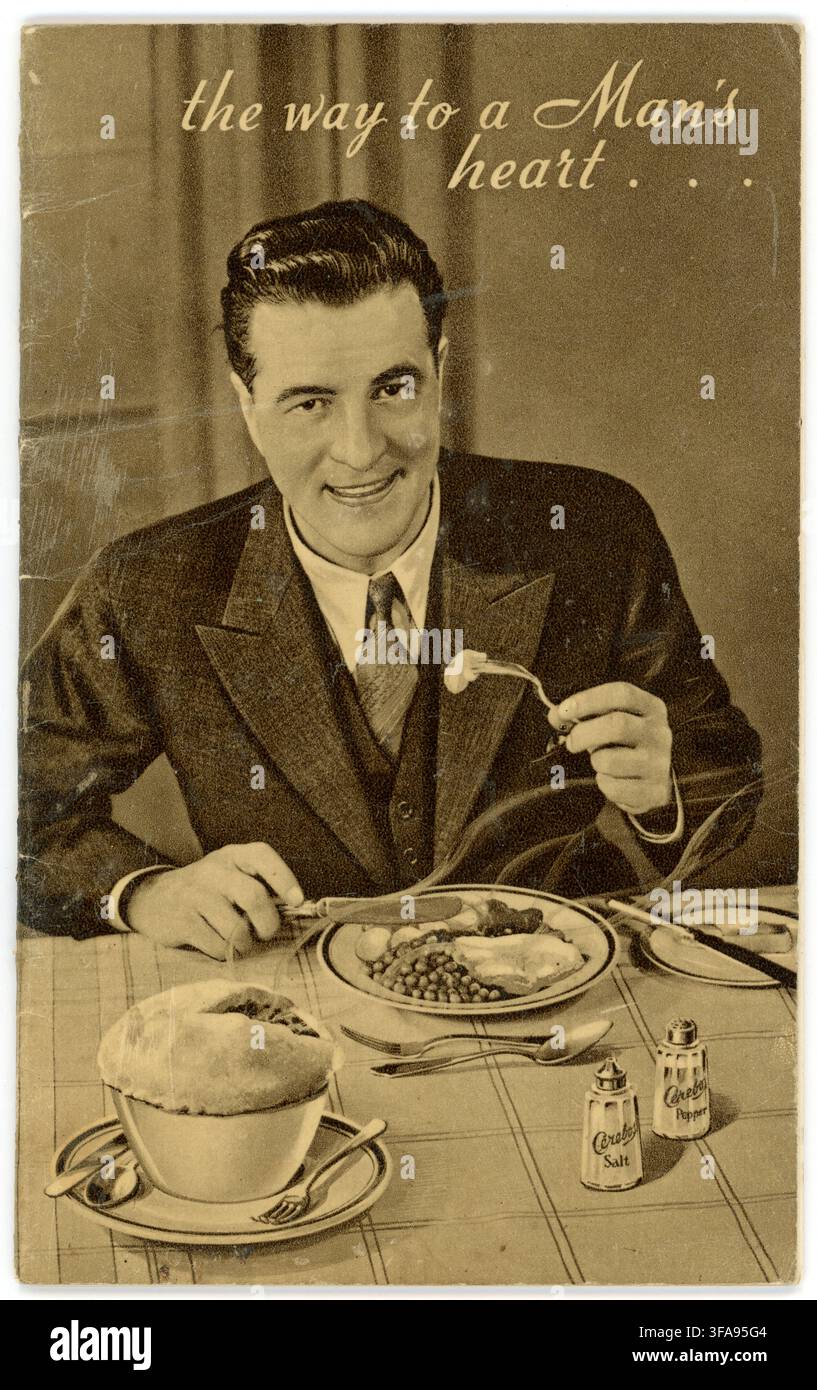 Vintage sexist 1930s front cover Bisto (gravy powder) recipe booklet 'the way to a man's heart' 1930's advertising. Husband family life. Circa 1933 UK Stock Photo
