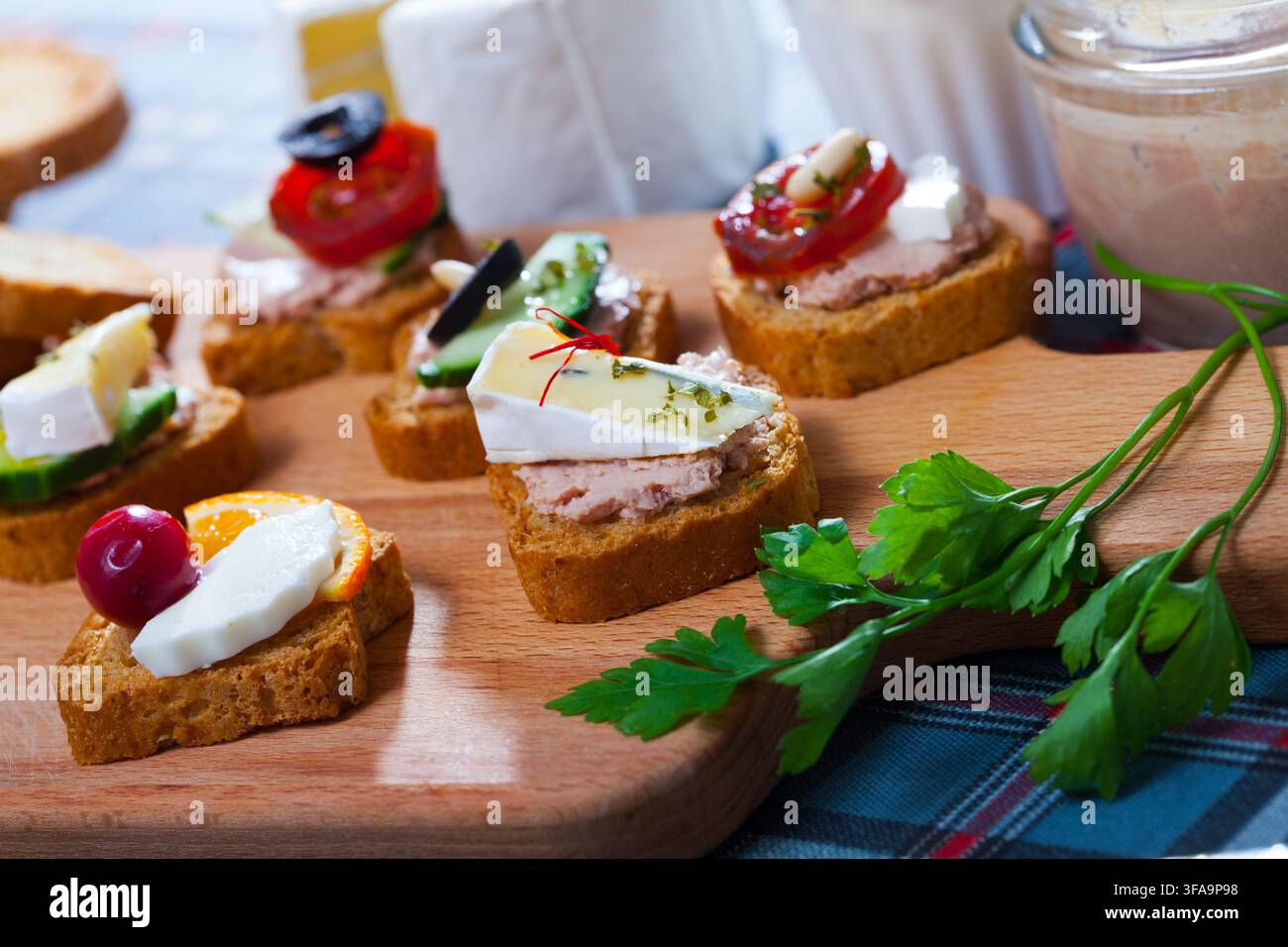 Assorted homemade canape appetizers Stock Photo