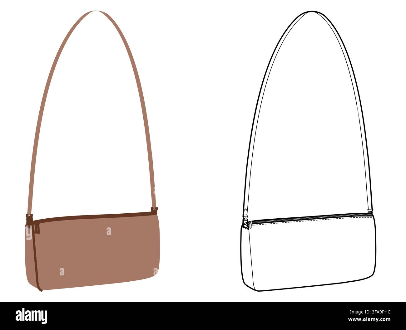 Pochette Cross-Body Bag with removable strap options. Fashion accessory technical illustration. Vector satchel front 3-4 view for Men, women, unisex style, flat handbag CAD mockup sketch outline Stock Vector
