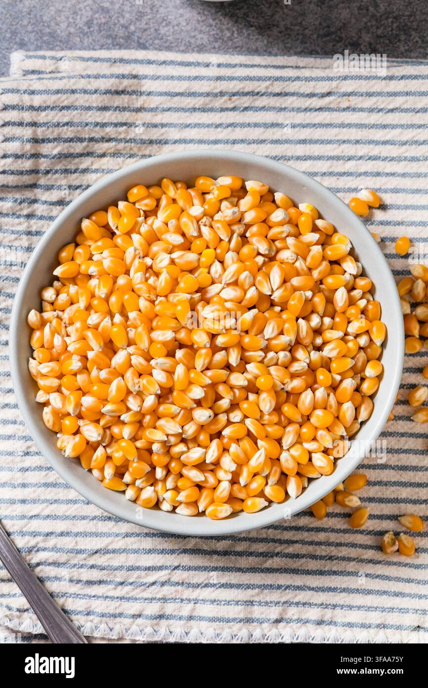 Dry Organic Raw Pop Corn Kernels in a Bowl Stock Photo