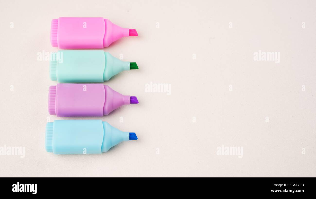 Pastel Highlighters Pens on White Background Stock Photo