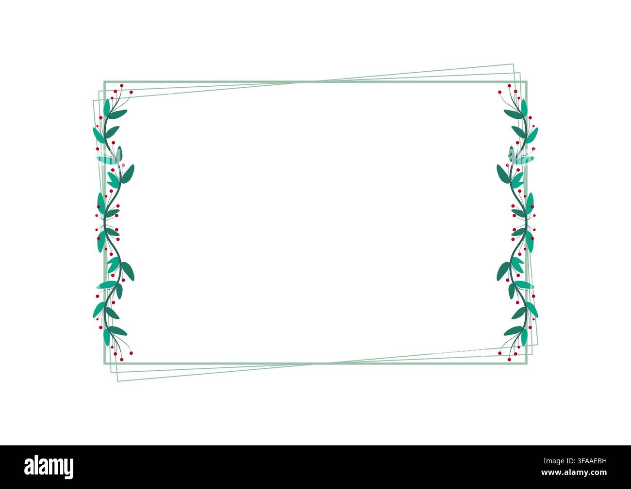 Green Rectangular Shape Border Frame With Green Leaves And Red Cherries Stock Vector