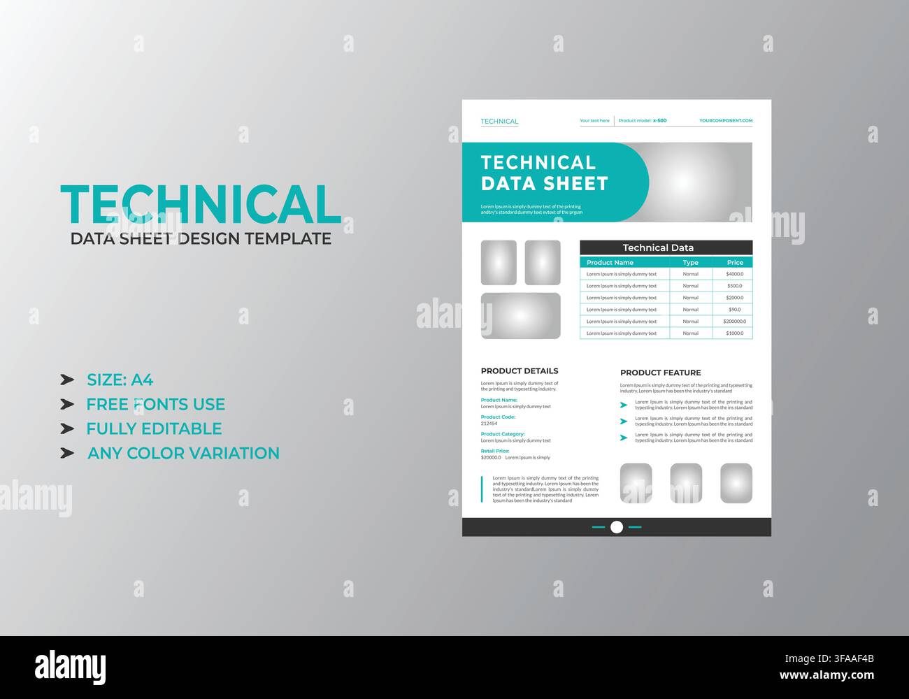 Modern Technical Data Sheet Design Template Stock Vector