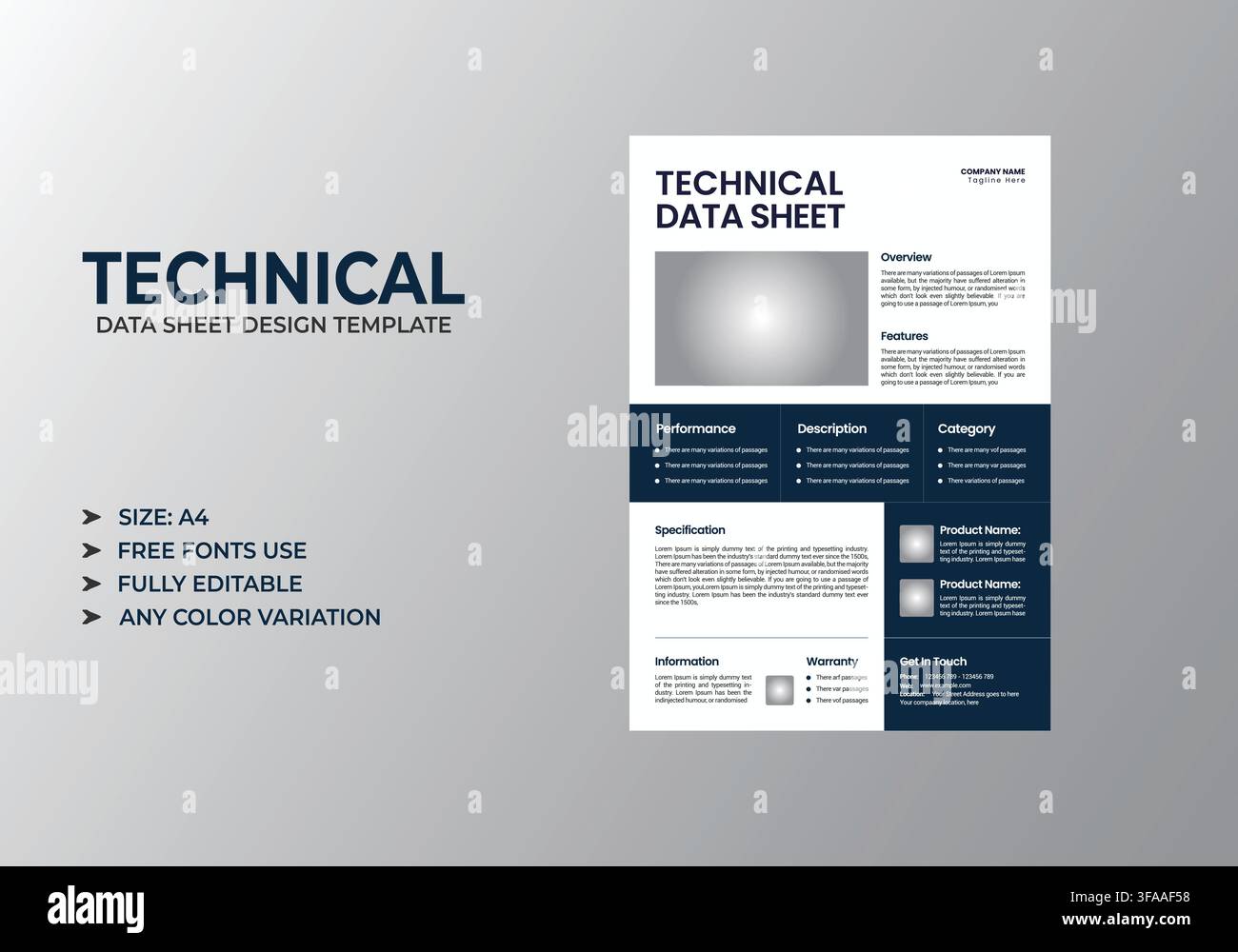 Modern Technical Data Sheet Template Stock Vector
