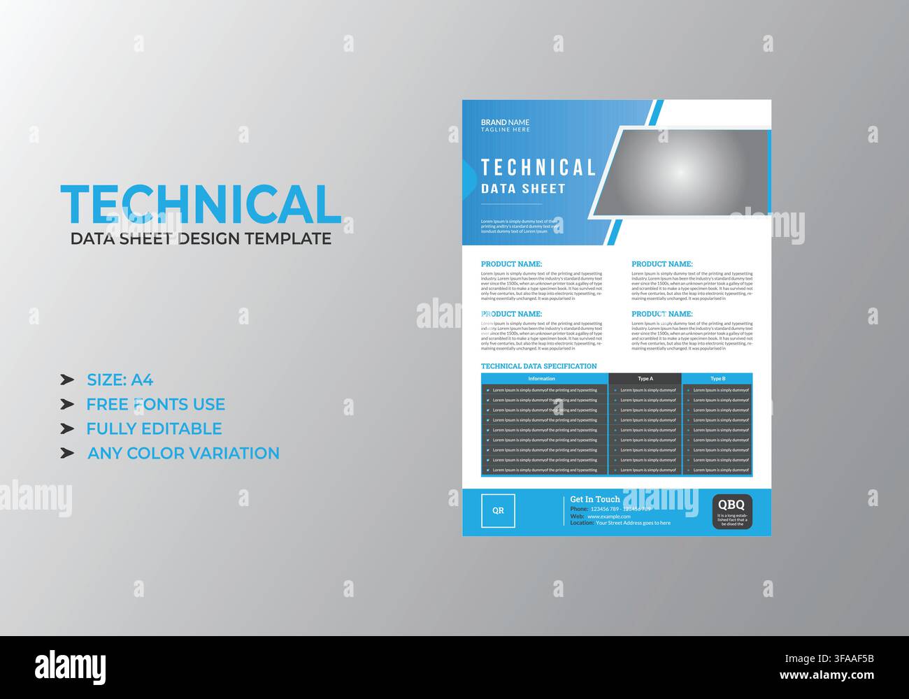 Technical Data Sheet Design Template Stock Vector