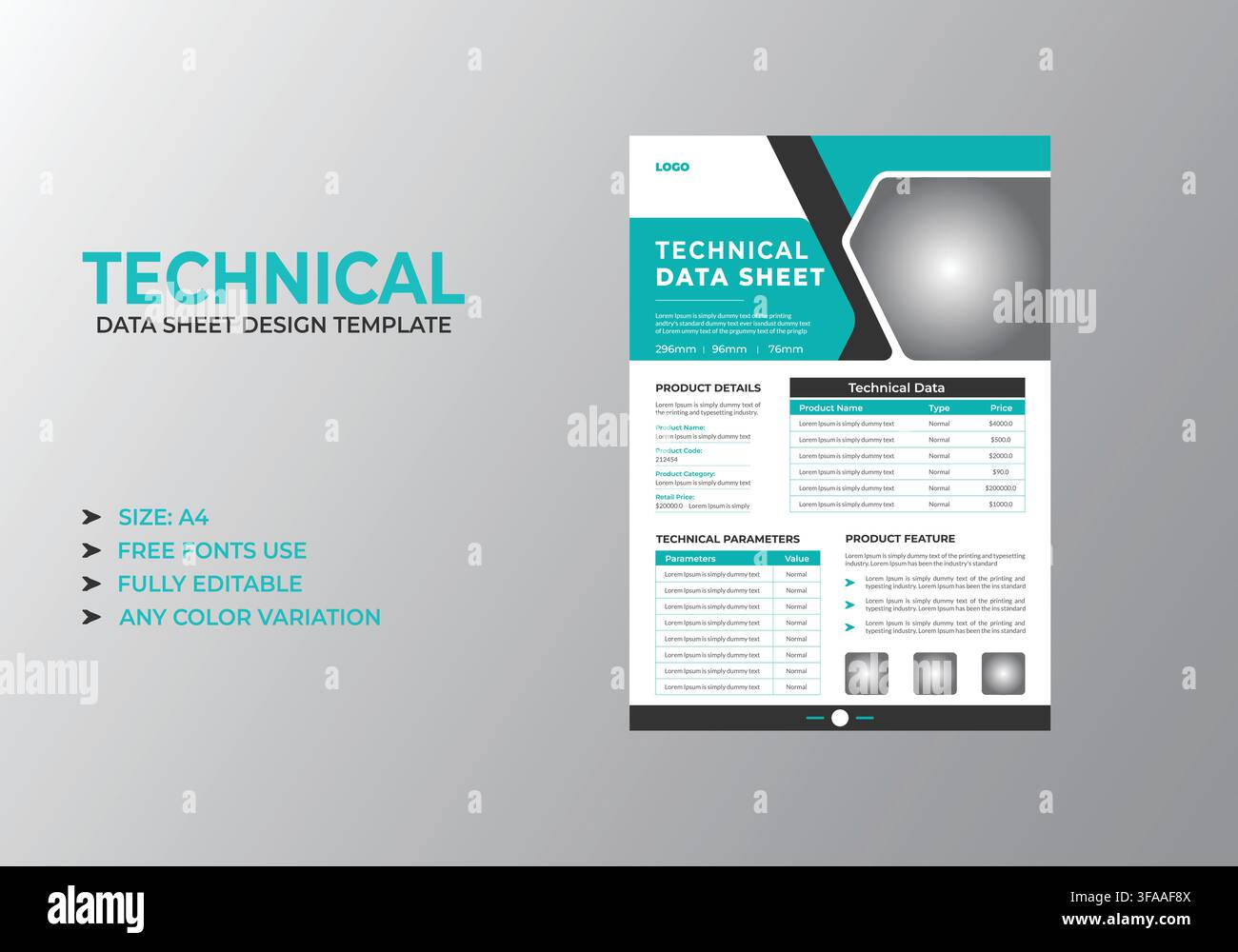 Modern Corporate Technical Data Sheet Template Stock Vector