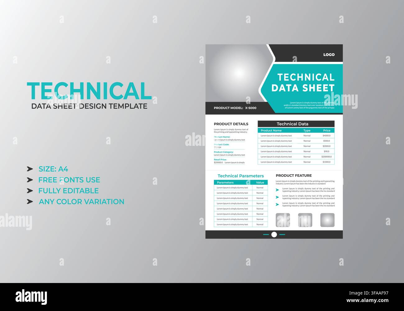 Professional Technical Data Sheet Layout Template Stock Vector
