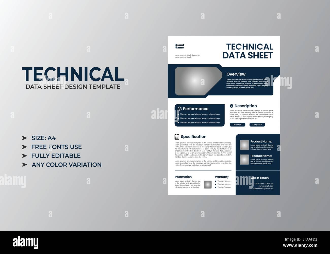 Corporate Technical Data Sheet Template Stock Vector
