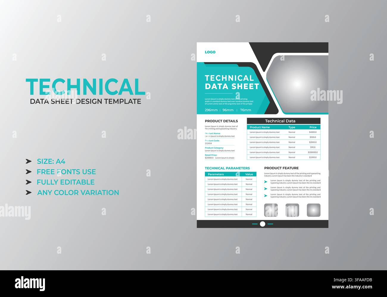 Minimal Technical Data Sheet Template Stock Vector