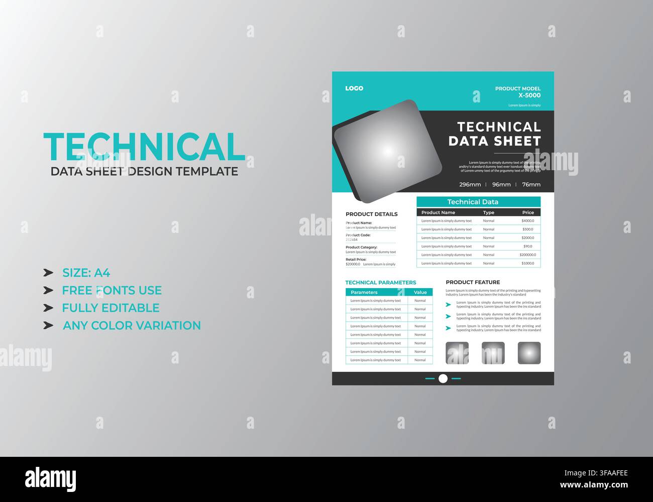 Professional Product Technical Data Sheet Template Stock Vector