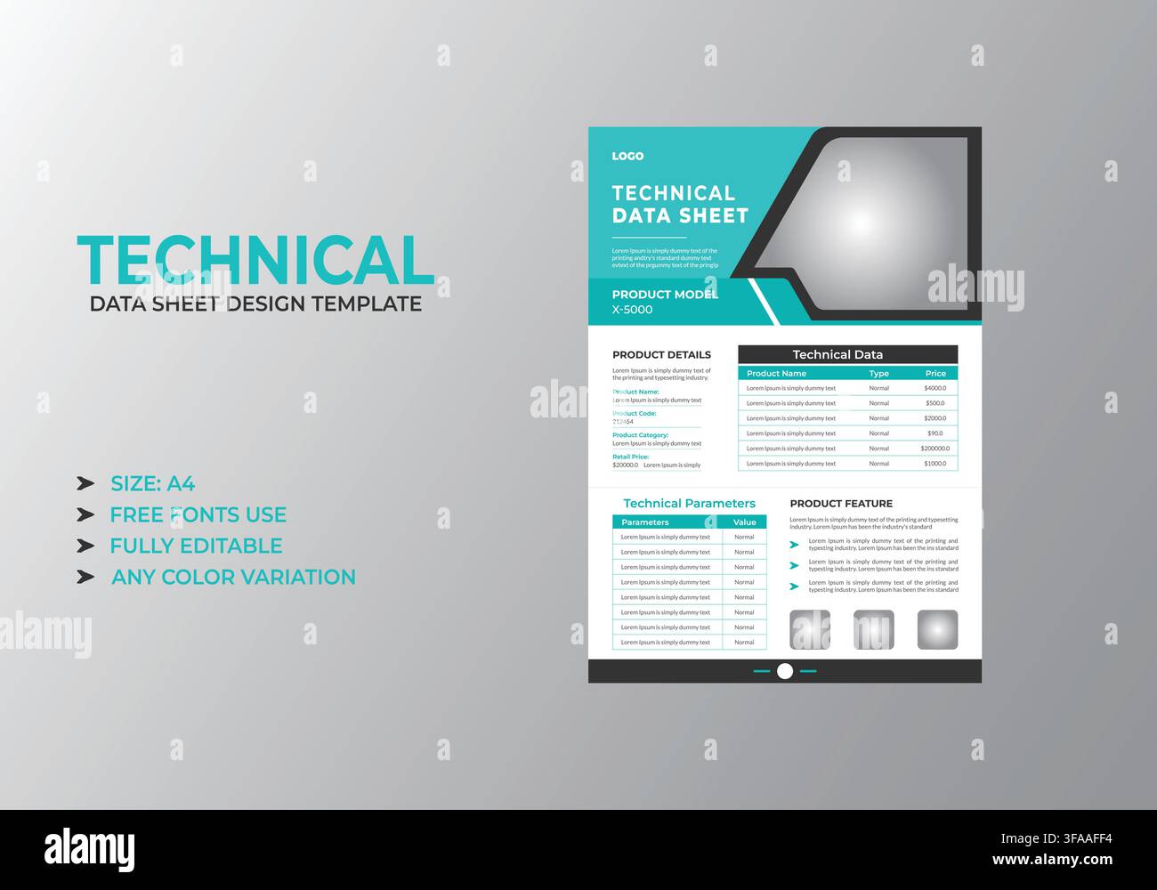 Modern Technical Product Data Sheet Template Stock Vector