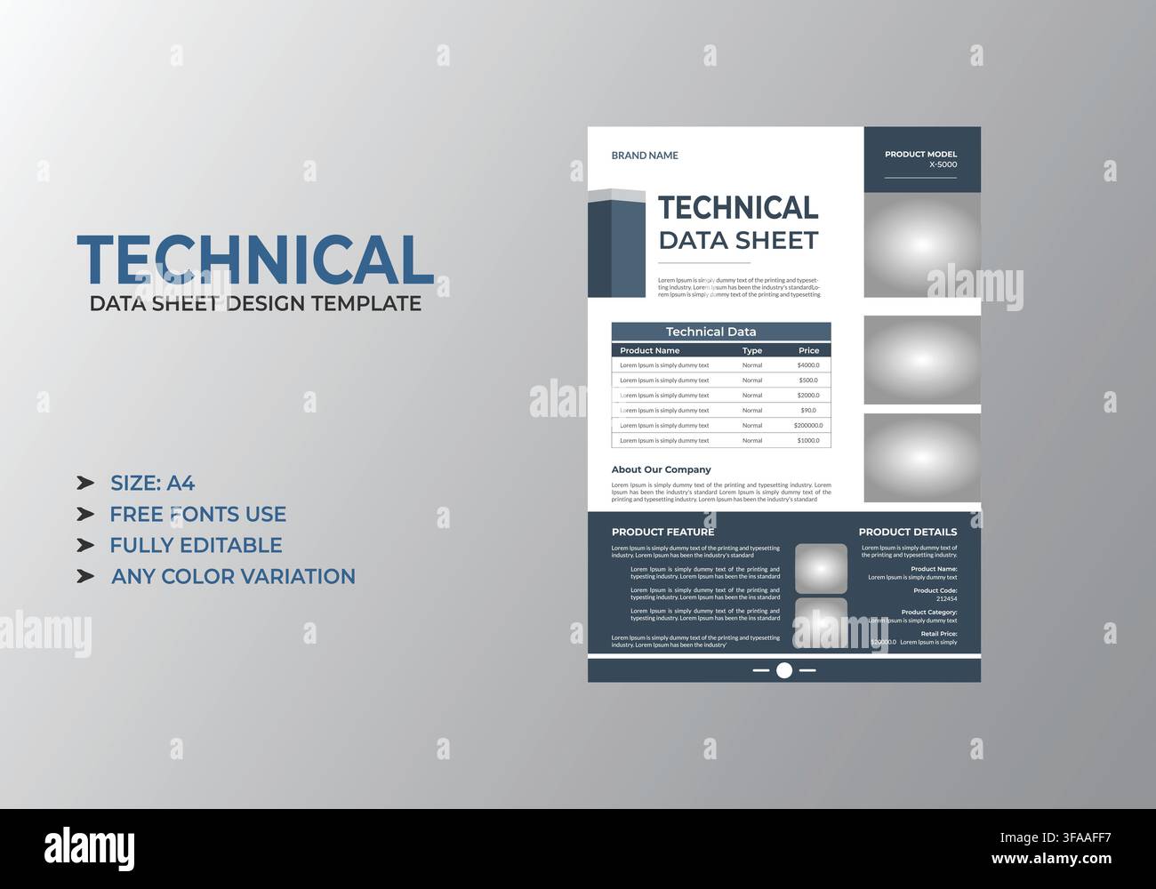 Professional Technical Data Sheet Template Stock Vector