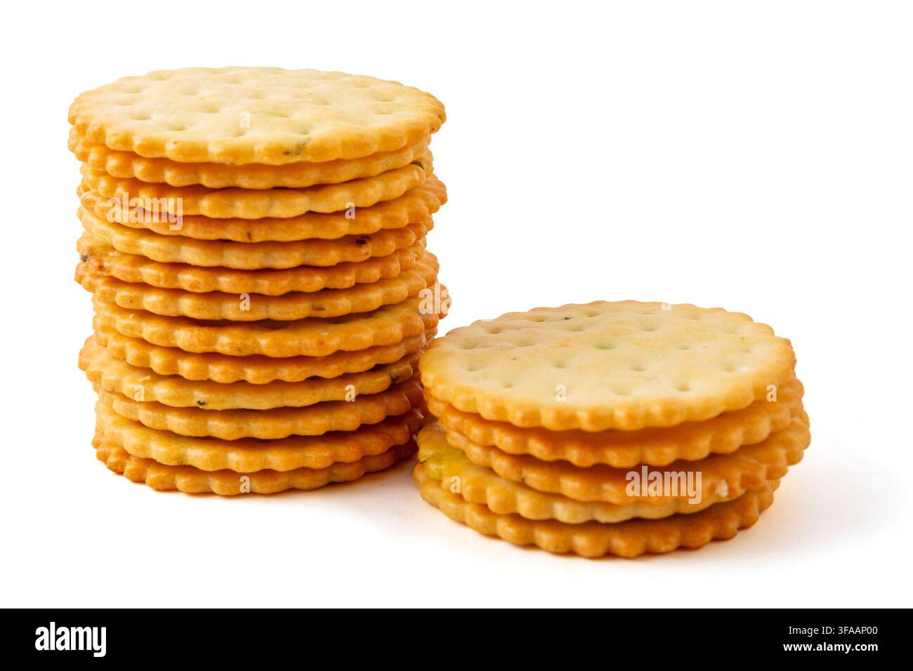 Round Scallion Seasoned Salted Crackers Stack Stock Photo