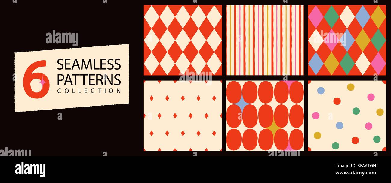 Diamond circus retro seamless patterns set vector illustration Stock Vector