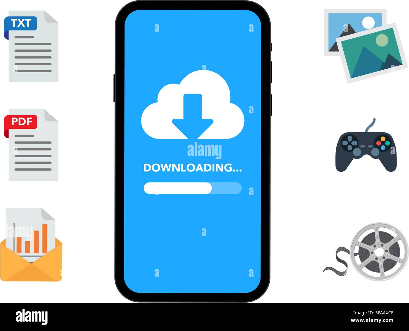 Smartphone Downloading Cloud Data and Files Stock Illustration Stock Vector