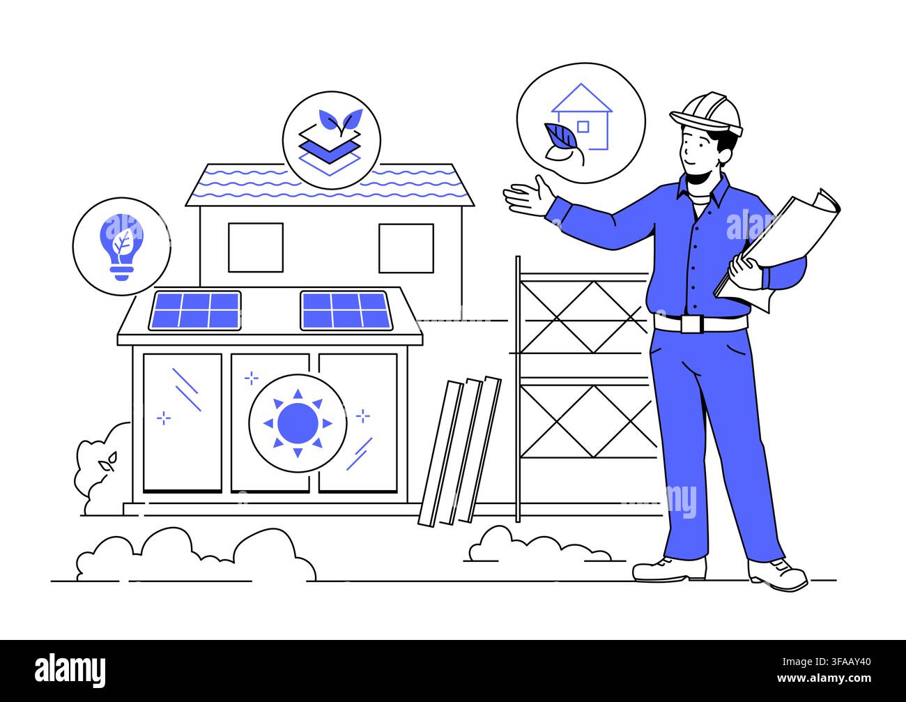 Sustainable Home Construction - Line Design Illustration Stock Vector