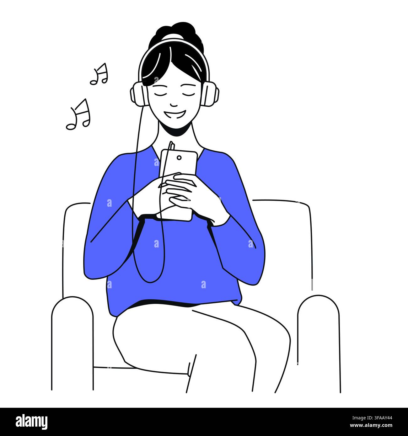 Music Streaming Relaxation - Line Design Illustration Stock Vector