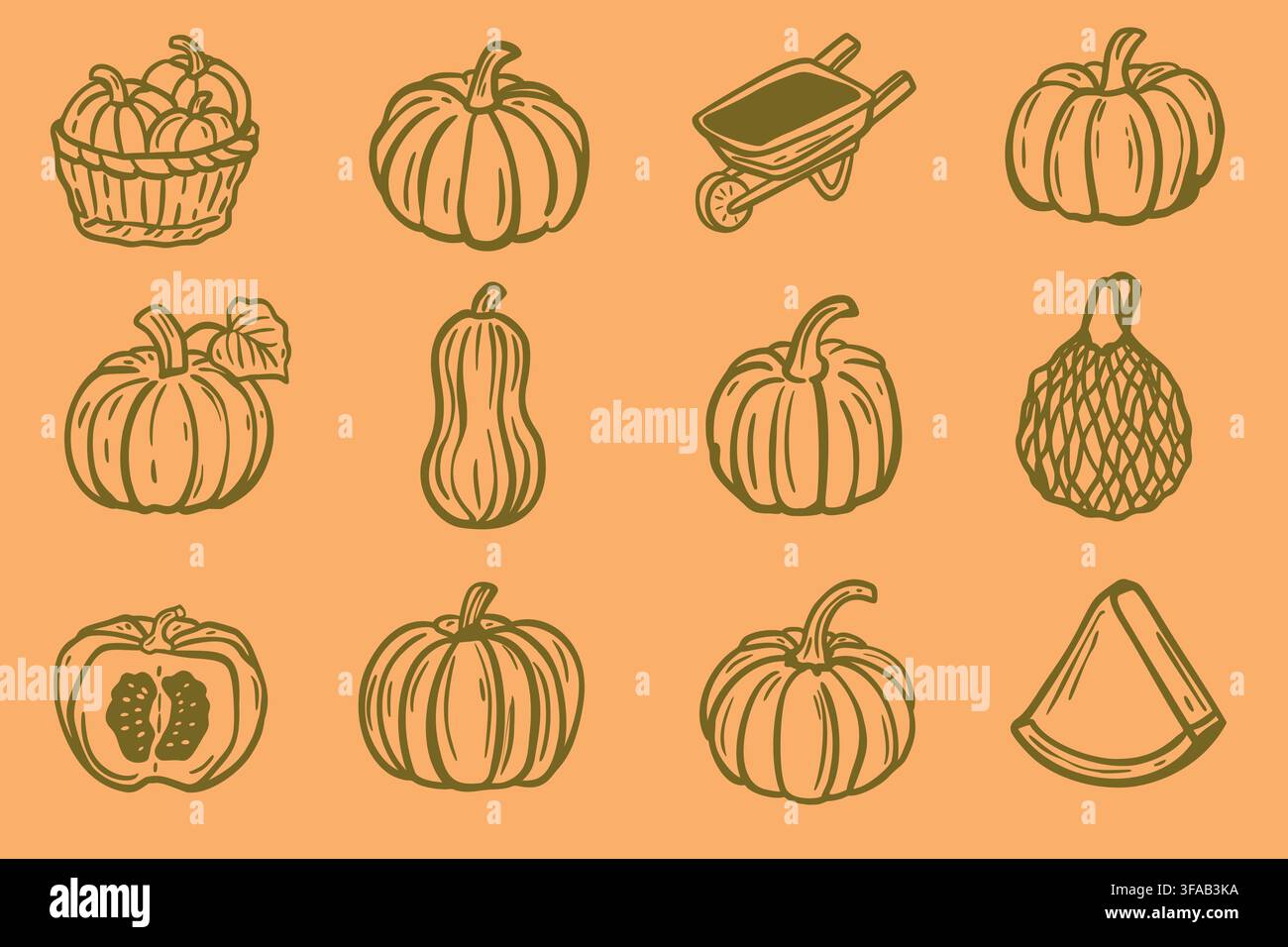 Autumn Pumpkin Harvest Seamless Pattern Stock Vector