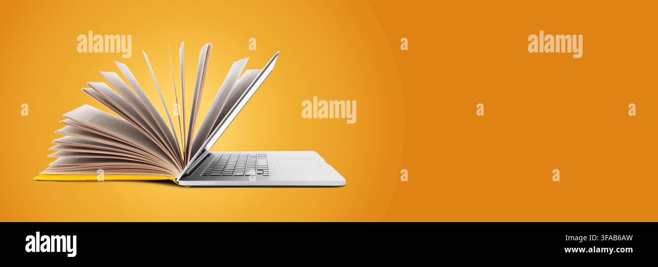 E learning combines digital tools with books for effective studying and knowledge sharing Stock Photo