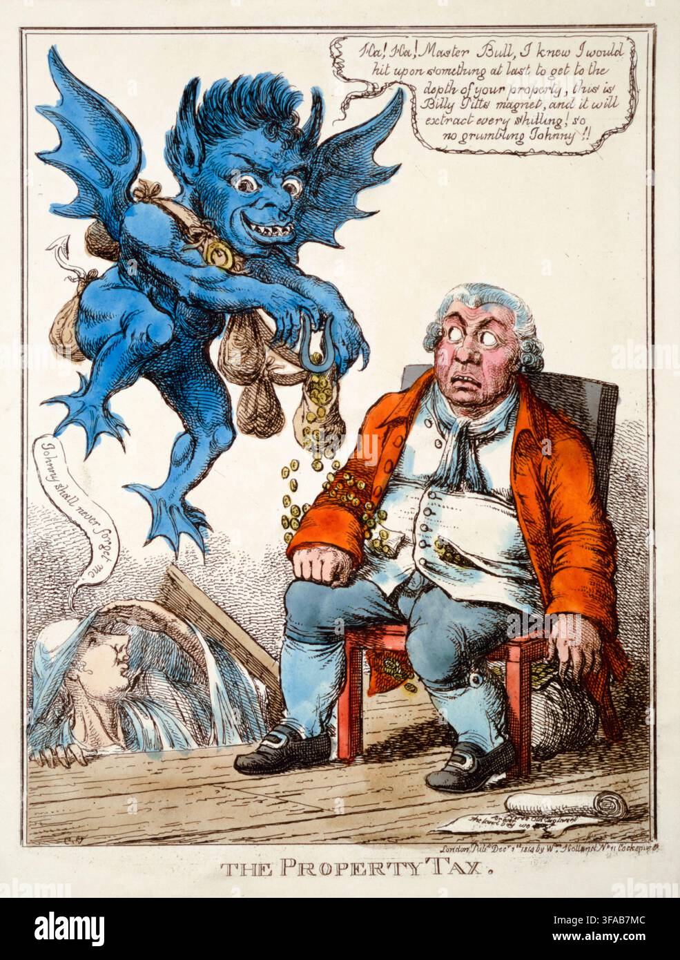 British Political Cartoon, The Property Tax and John Bull, by C Williams, 1814 Stock Photo