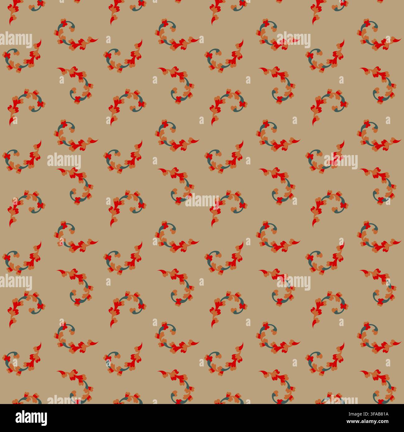 Delicate Floral Sprig Beige Motif Stock Vector