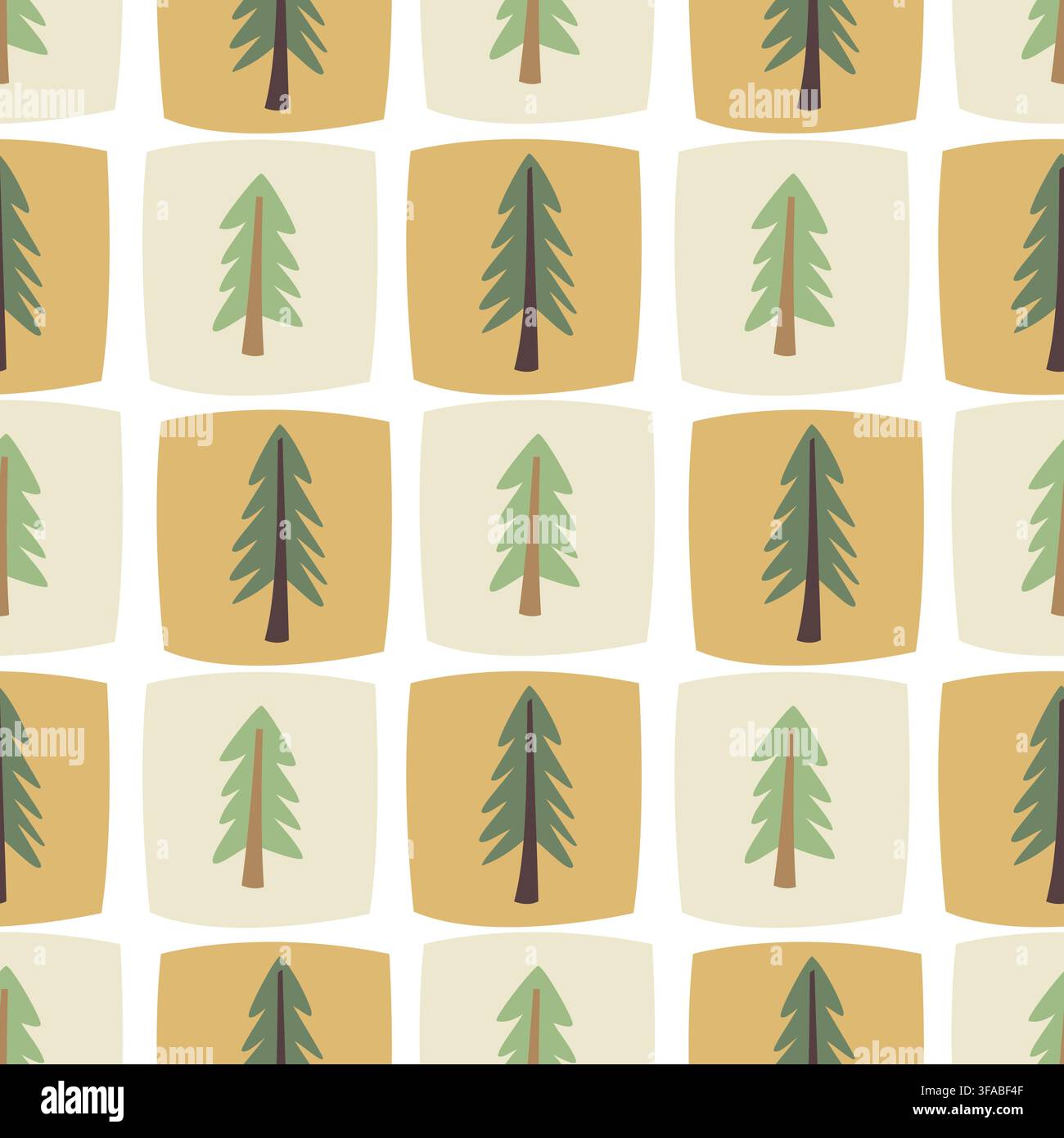 Christmas pine tree seamless pattern with evergreen fir in tile grid Stock Vector