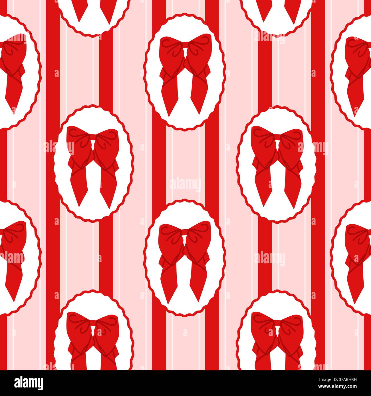 Red Bow Striped Oval Frame Seamless Pattern Stock Vector