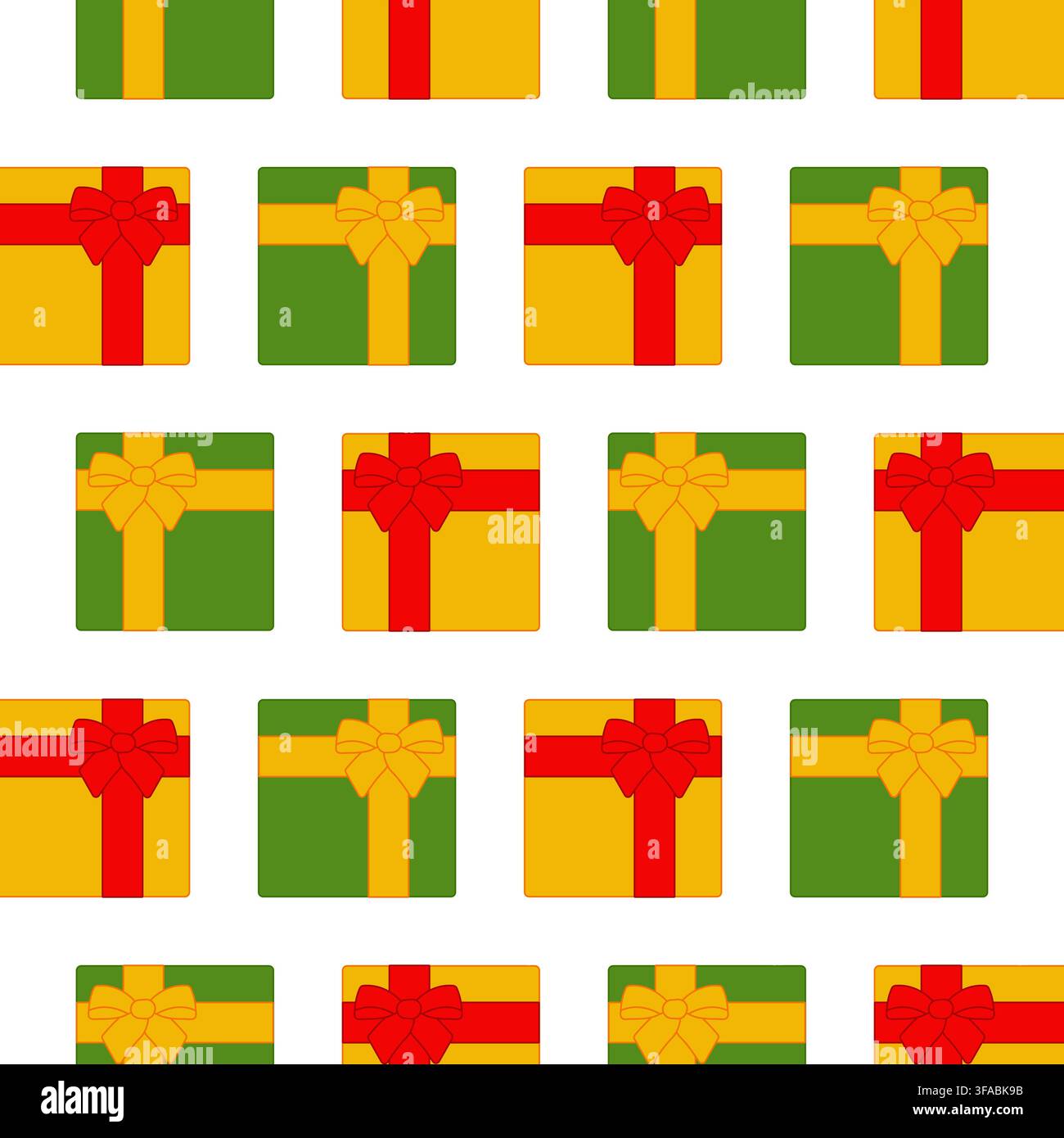 Seamless gift pattern with ribbons and bows on a white background. Surprise for the holiday. Gift boxes for Christmas and Birthday. Christmas present. Stock Vector