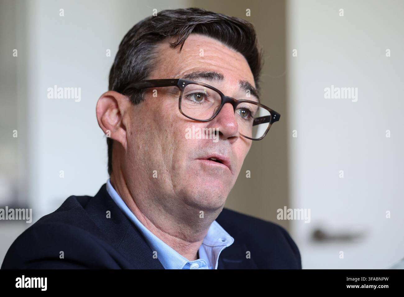 Britain's Prime Minister Andy Burnham visits the homelessness charity Changing Lives in Newcastle, north-east England, Wednesday, Aug. 19, 2026. (Scott Heppell/Pool Photo via AP) Stock Photo