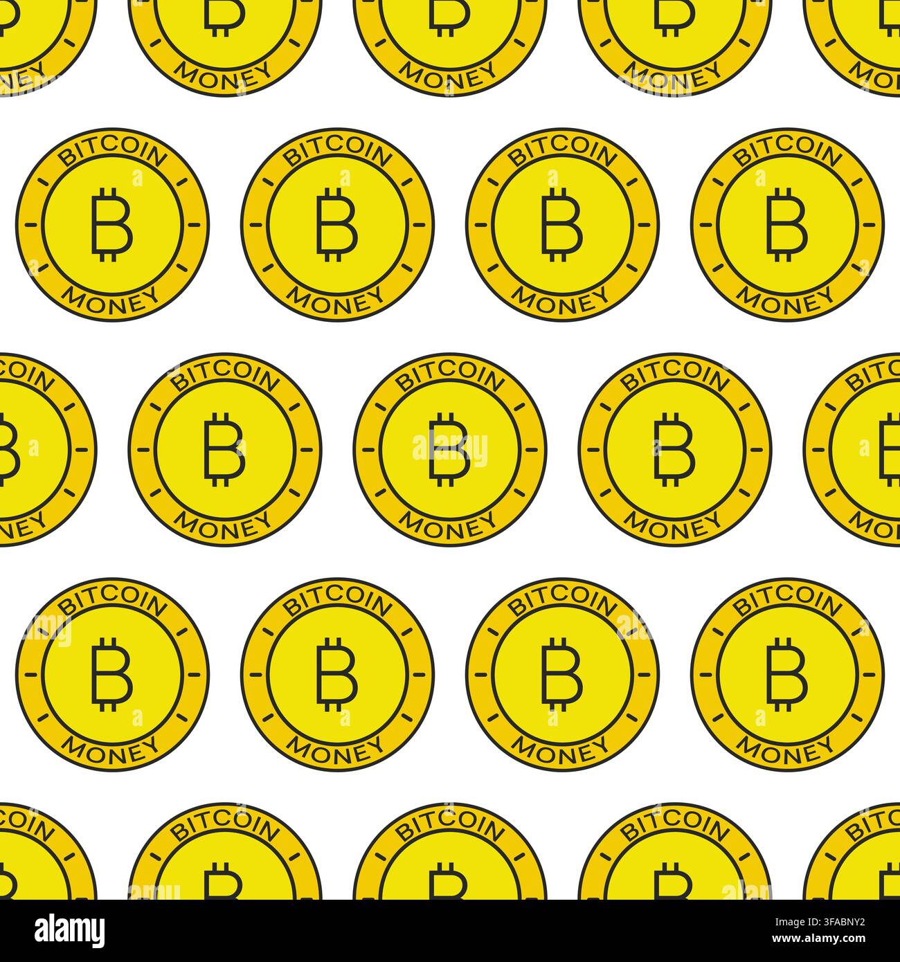 Bitcoin coin pattern. Money Seamless pattern on a white background. Cryptocurrency, blockchain, mining, Payment System. Stock Vector