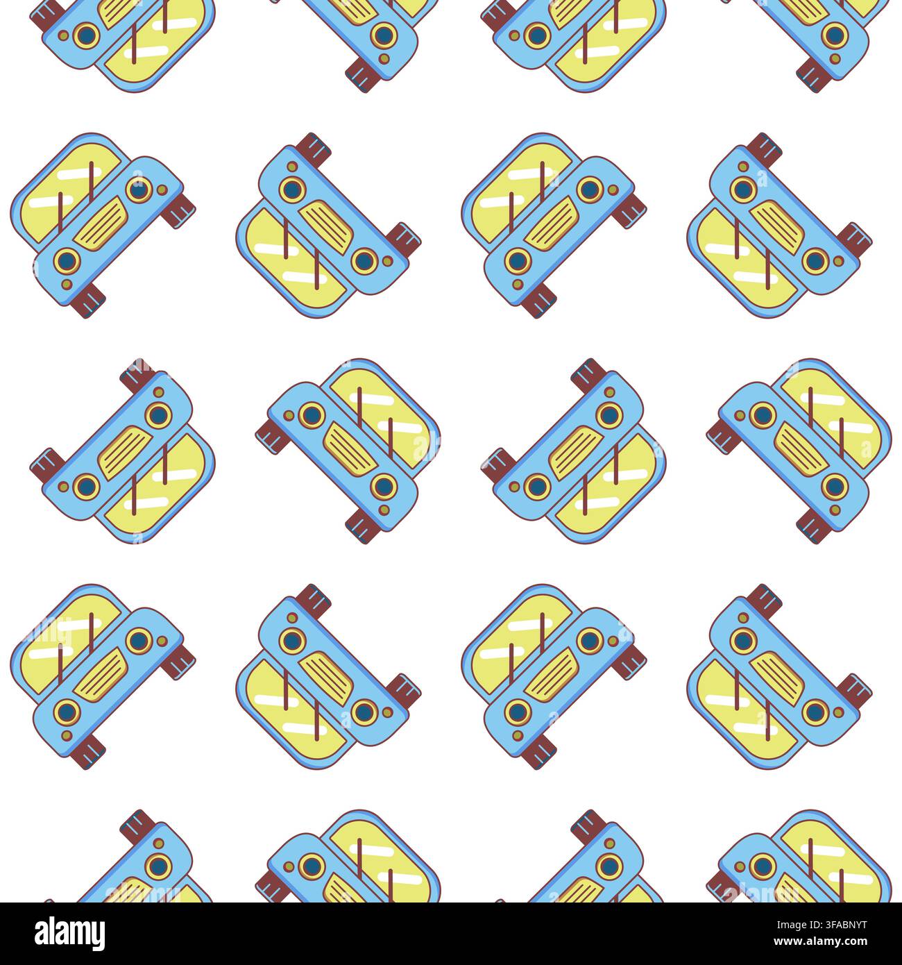 Seamless blue pattern of old machine. Children drawing. Stock Vector