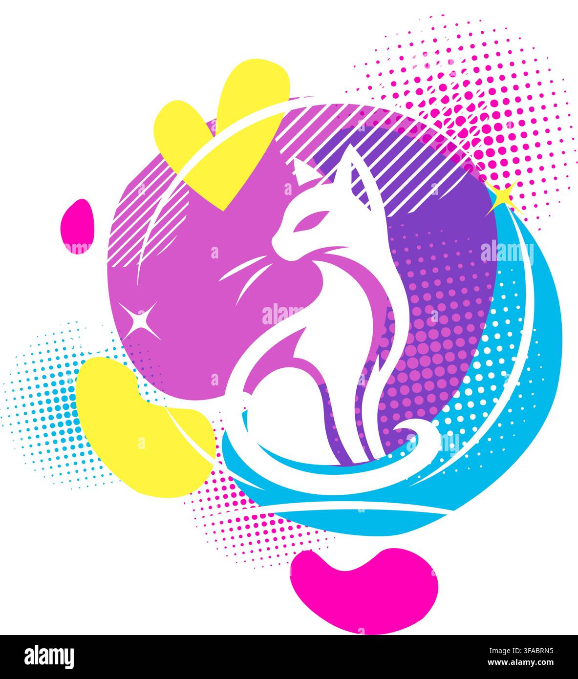 Happy Cat Logo. Hand drawn. Not AI, vector illustration. Stock Vector