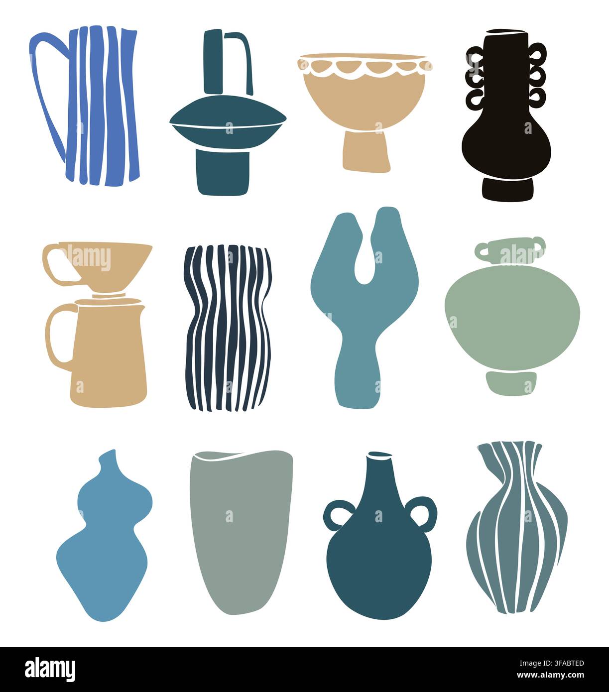 Abstract ceramic vases in soft pastel tones. Stock Vector
