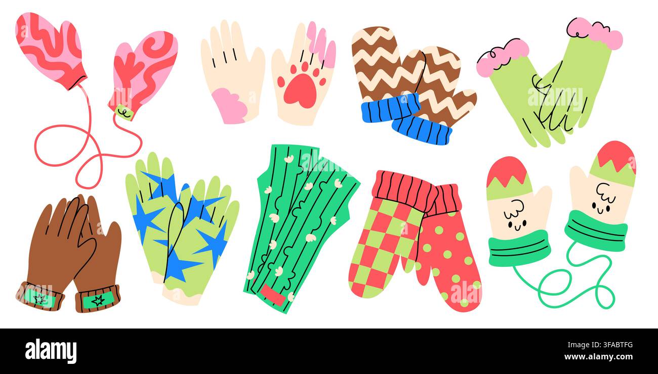 Cute Winter Mittens and Gloves Vector Set Stock Vector