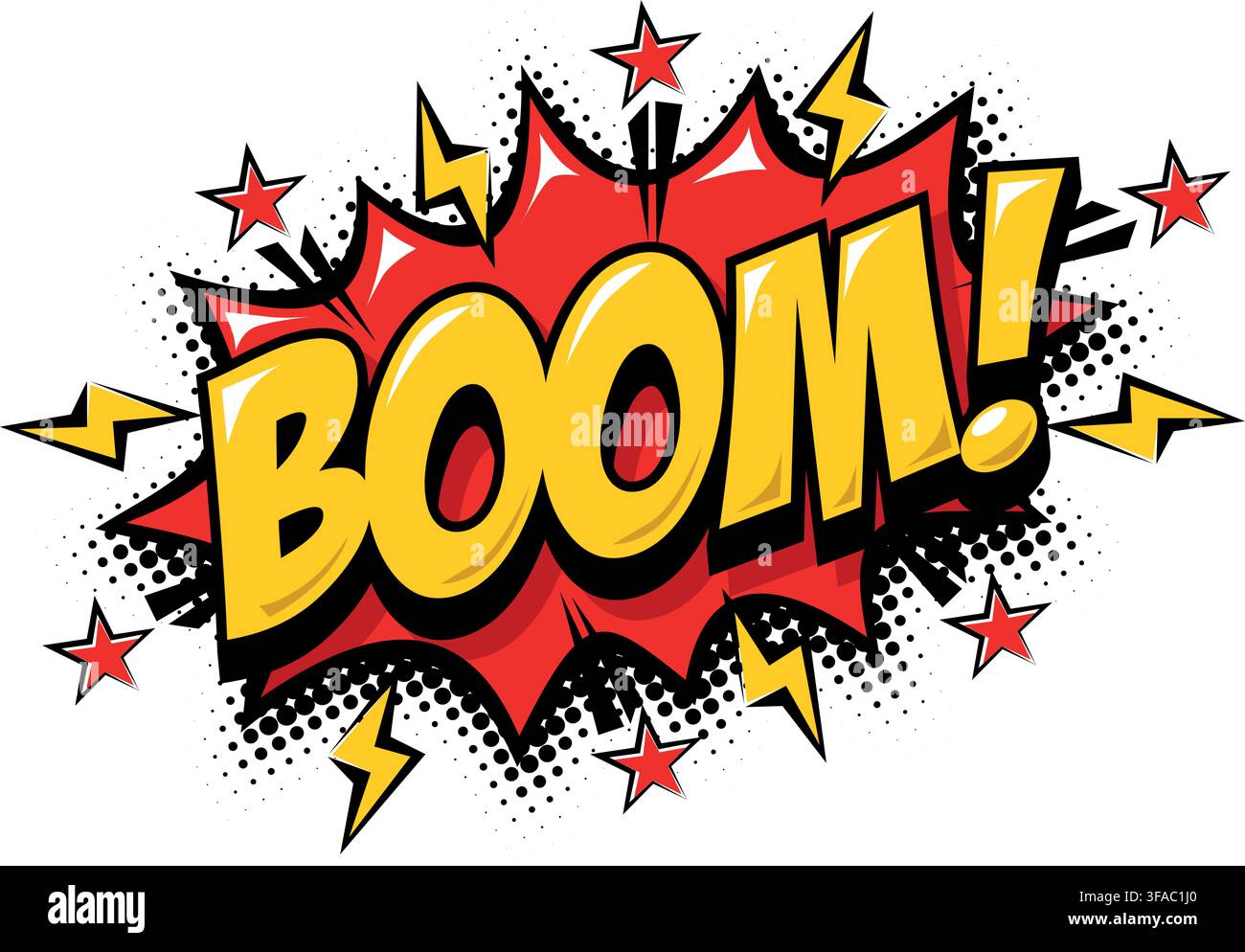 Boom. Burst lettering text speech exploding bubble in comic book style. Vector on transparent background Stock Vector