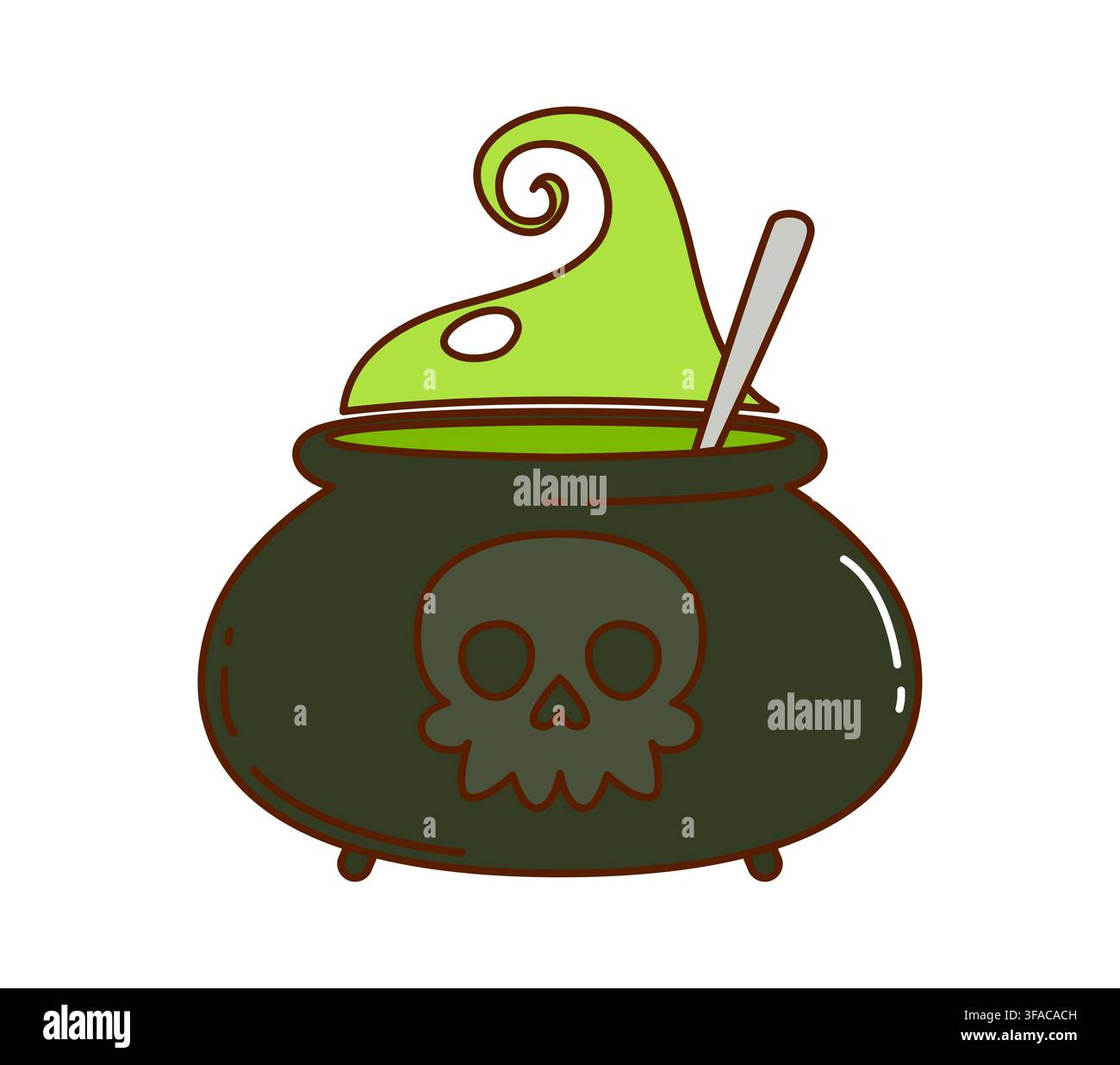 Groovy Halloween cauldron with green potion Stock Vector