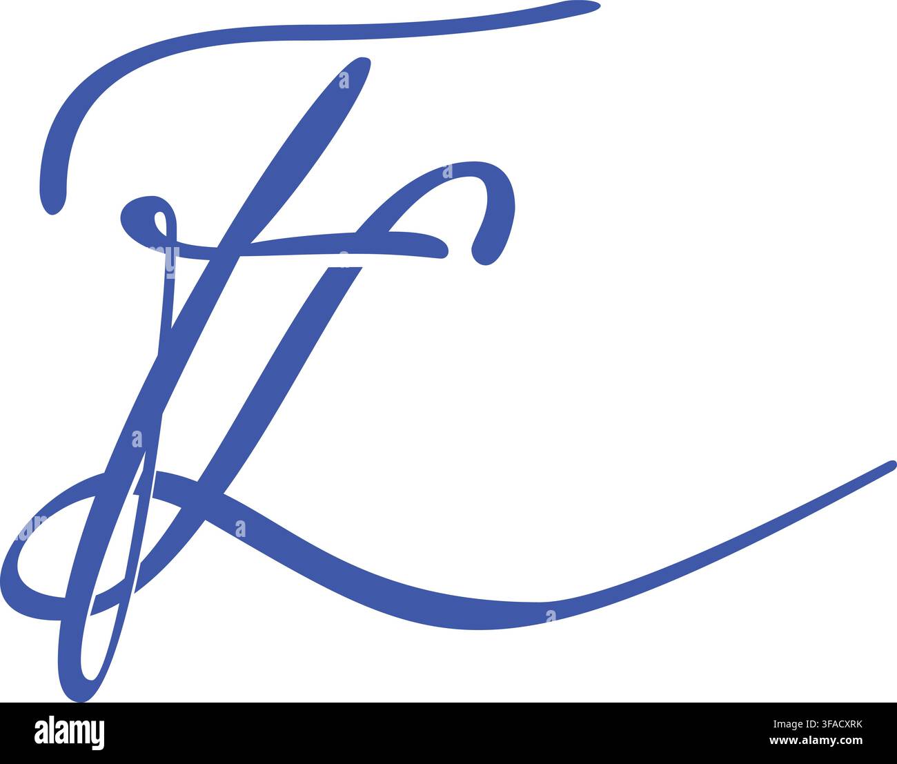 An elegant blue monogram design featuring stylized interlocking letters isolated on a white background. Stock Vector