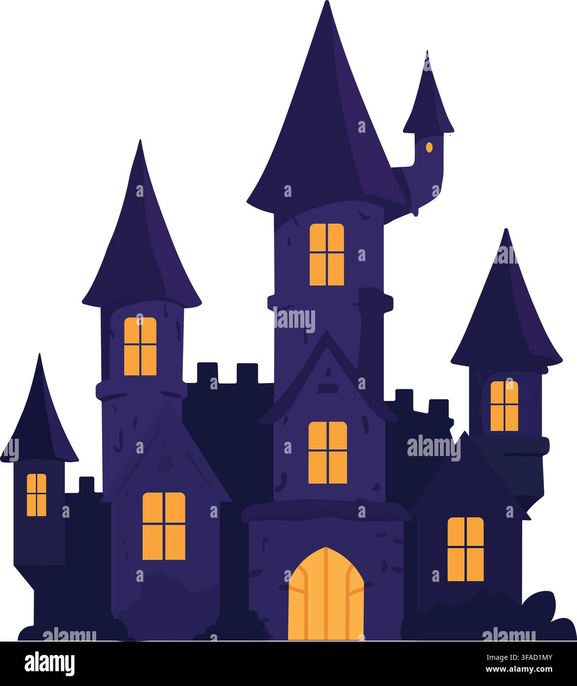 Haunted Halloween Castle with Glowing Windows Stock Vector