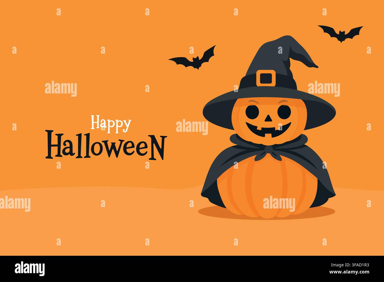 Happy Halloween Pumpkin Witch with Bats Background Stock Vector