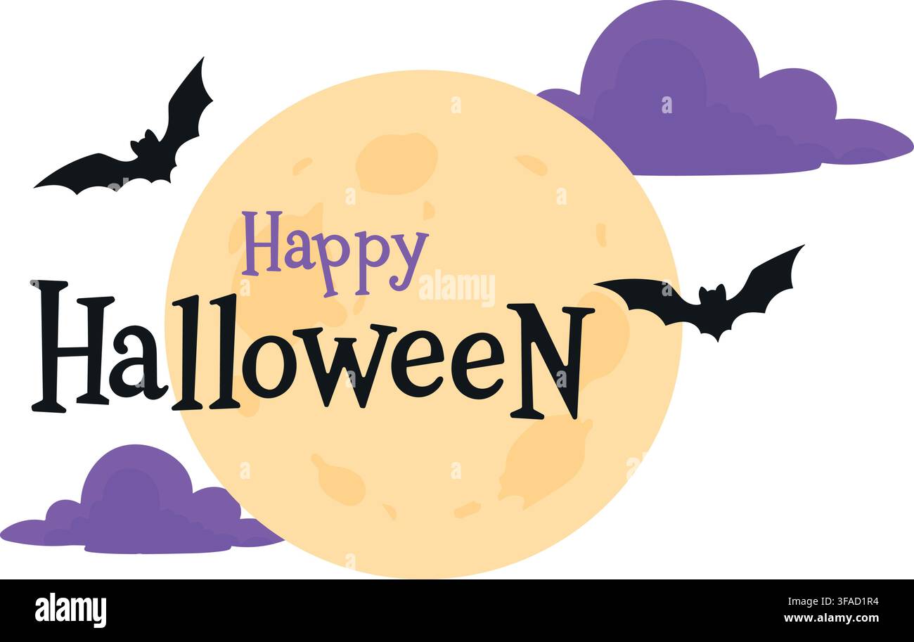 Happy Halloween Full Moon with Flying Bats Stock Vector