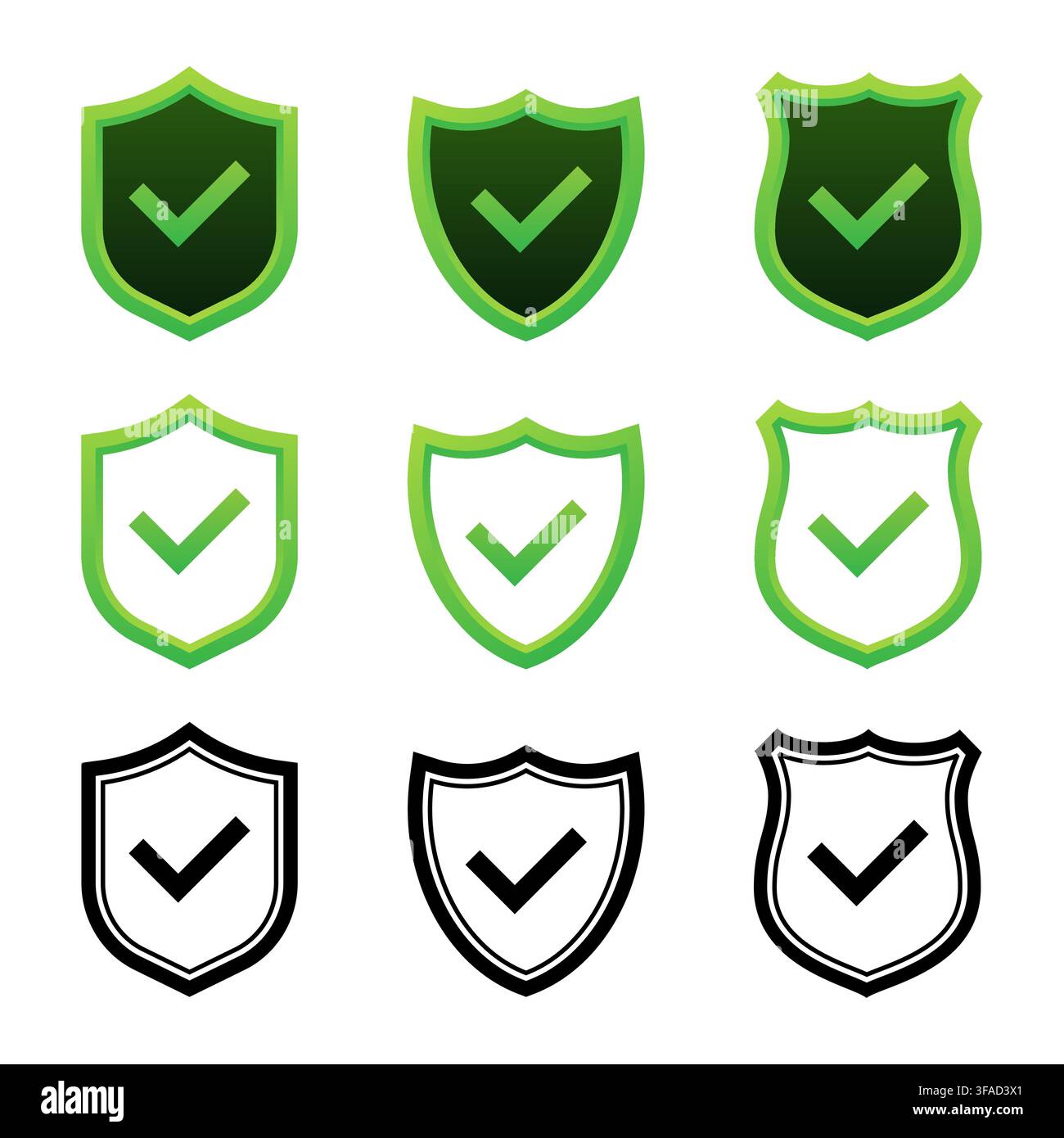 Security shield and checkmark icons set protecting data Stock Vector