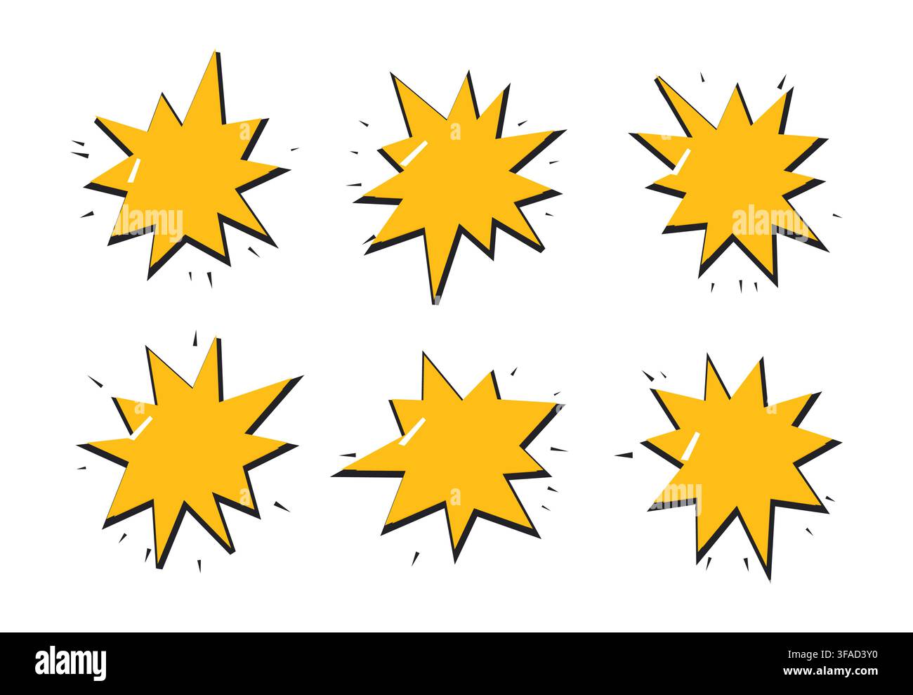Yellow comic starburst explosion pop art elements Stock Vector