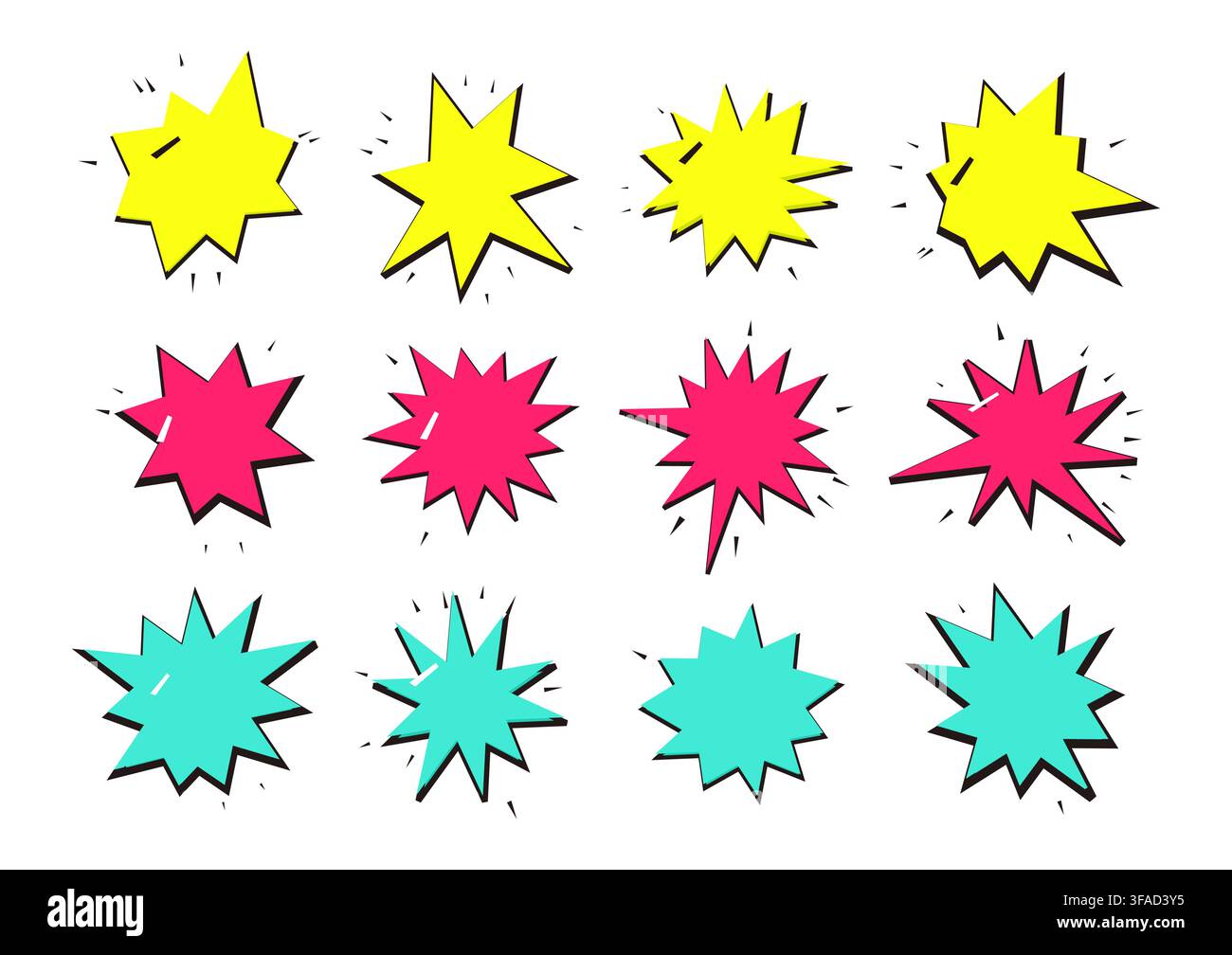 Comic style bursting star shape speech bubbles set Stock Vector