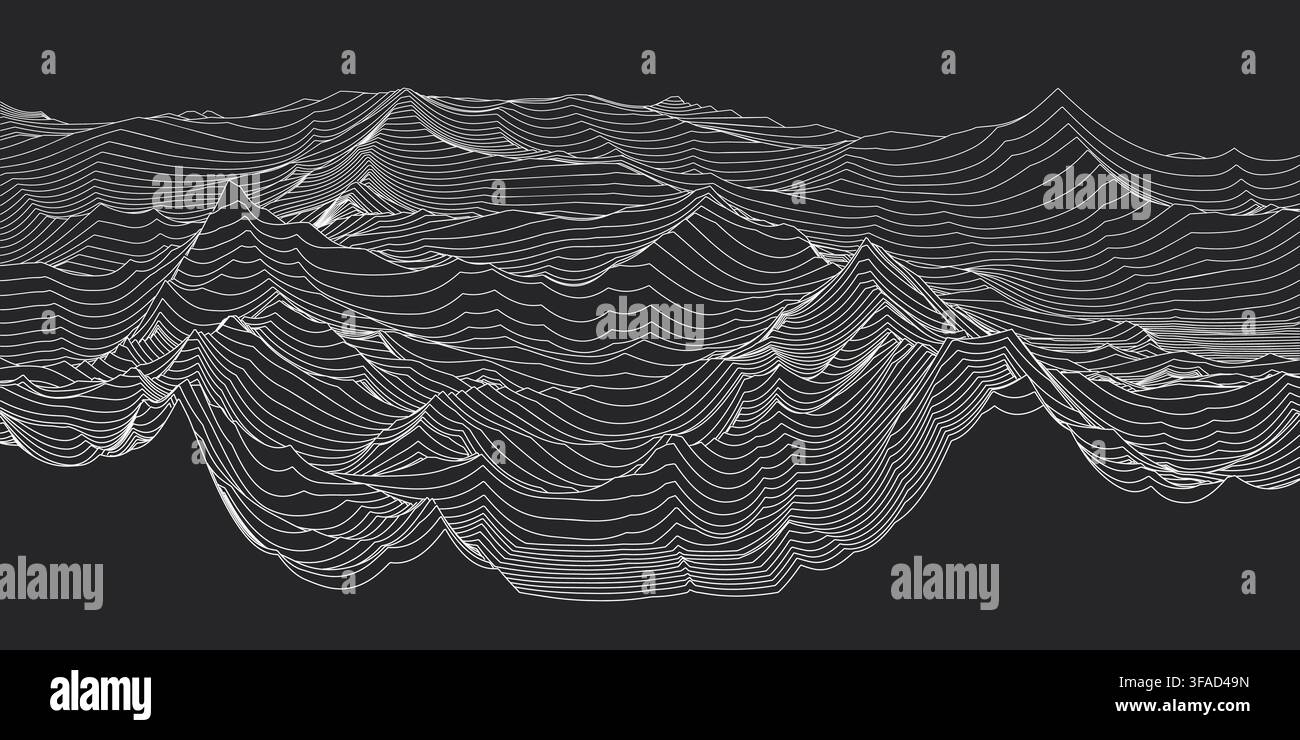Abstract topographic lines creating dark terrain landscape Stock Vector