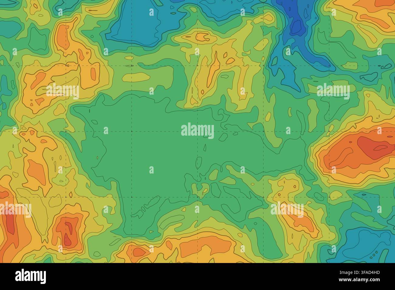 Topographic map showing terrain elevation and contour lines Stock Vector
