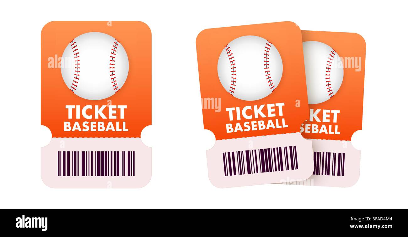 Baseball game tickets with barcode for event admission Stock Vector