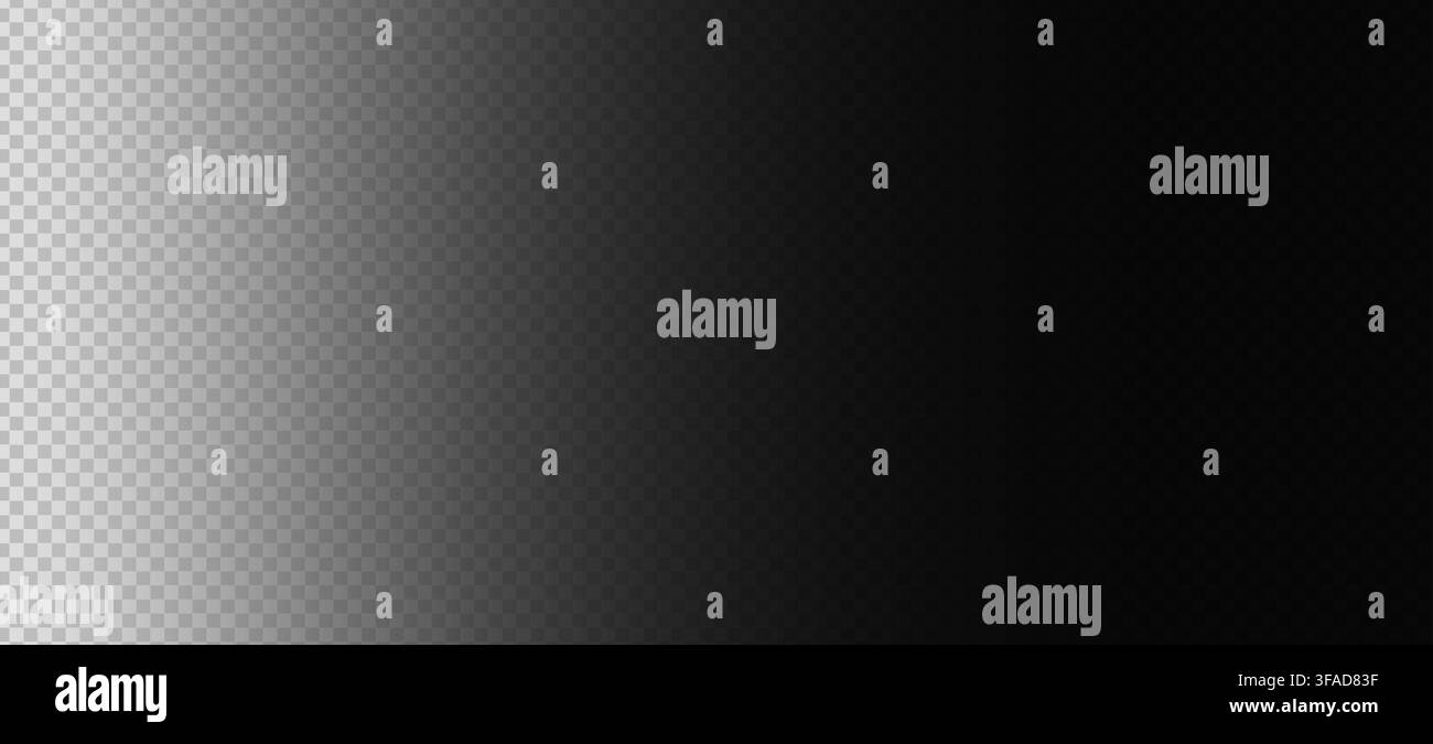 Transparent gradient background. Abstract black fade banner. Horizontal poster with smooth transition white to black color, from light to dark. Vector Stock Vector