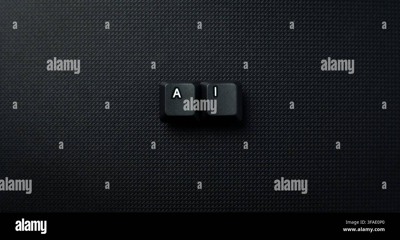 Minimal AI concept using two keyboard keys on a dark background, representing artificial intelligence, software, automation, data, robotics Stock Photo